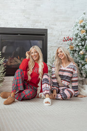 Black Retro Christmas Pattern Loose Pullover 2pcs Lounge Pant Set