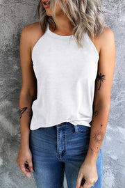 Camiseta sin mangas de cuello redondo de color blanco liso