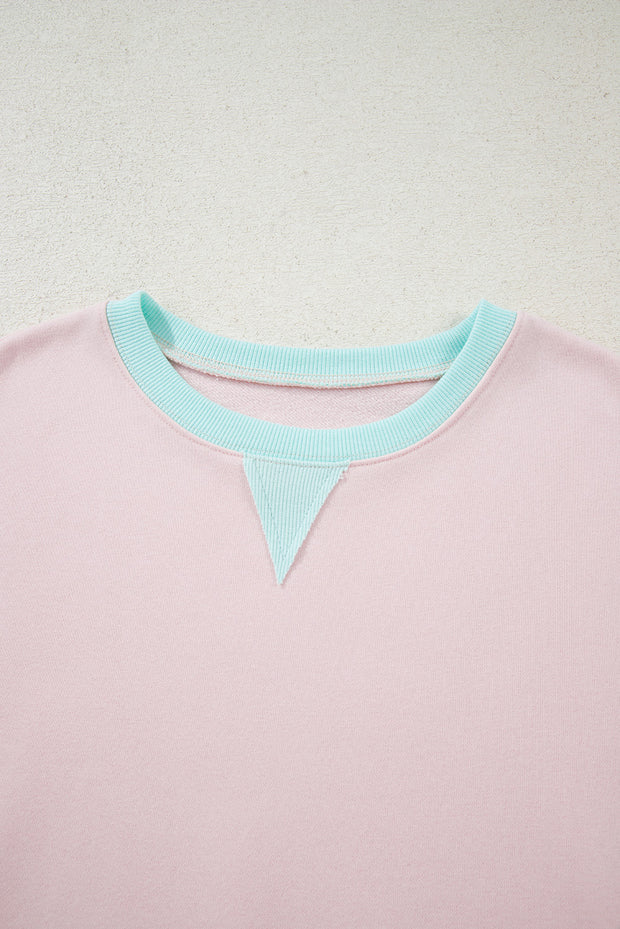 Delicacy Striped Colorblock Patchwork Drop Shoulder Sweatshirt