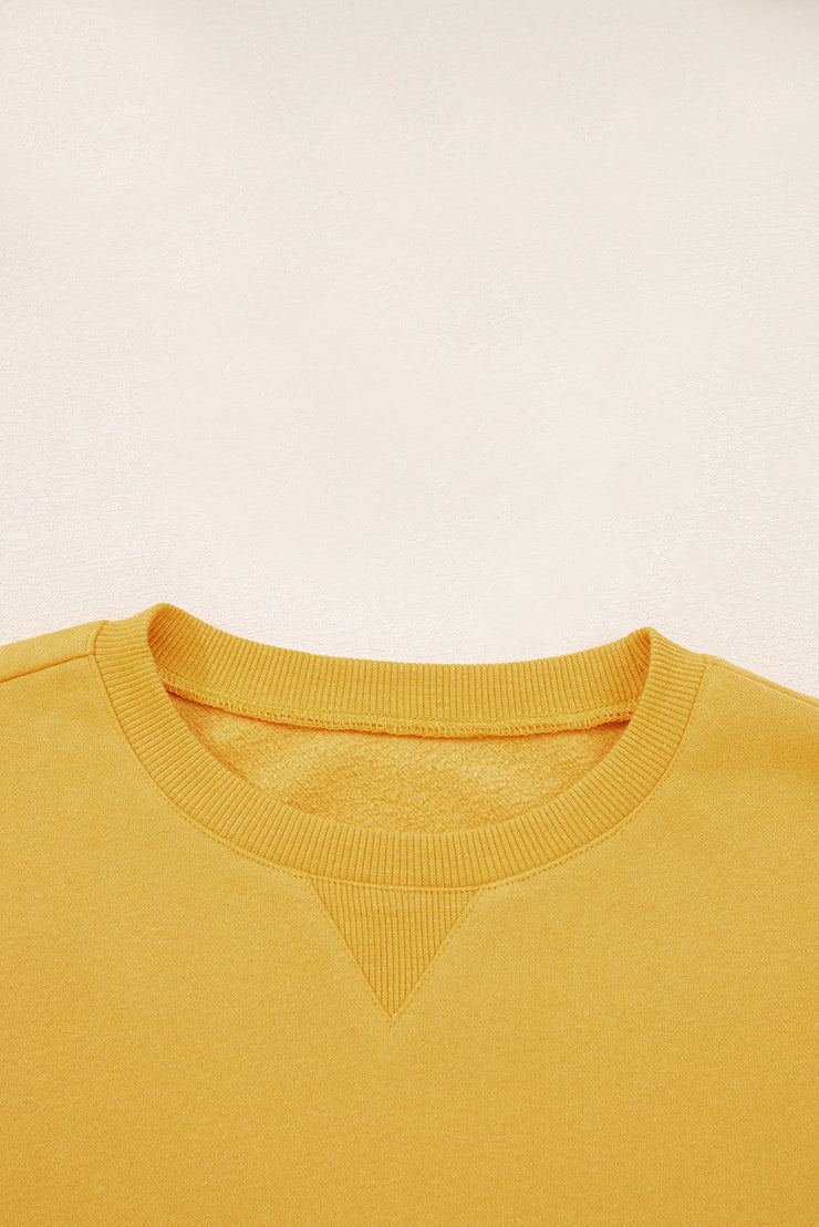 Citrus Pleated Balloon Sleeve Pullover Solid Sweatshirt