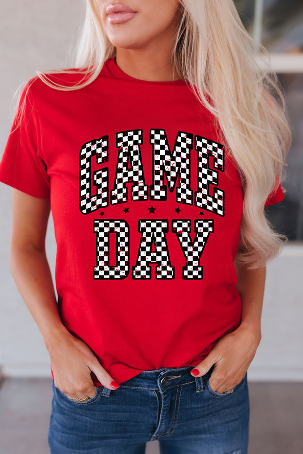 Red Checkered Game Day Graphic T Shirt