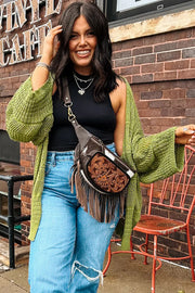 Spinach Green Oversize Crochet Knit Open Cardigan