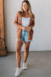 Redwood Burl Mix Pattern Hollowed Knit Open Front Cardigan