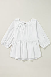 White Bow Knot Cutout Back Loose Fit 3/4 Sleeve Blouse