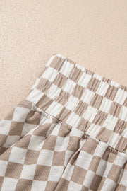 Brown Checkerboard T Shirt and High Waist Skorts 2 Piece Outfit