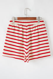 Red Stripe Lace-up Front Top and High Waist Shorts Set