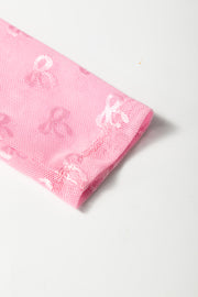 Pink Mesh Bow Pattern Long Sleeve Top