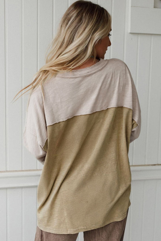 Green Flower Patched Exposed Seam Bracelet Sleeve Oversized T Shirt