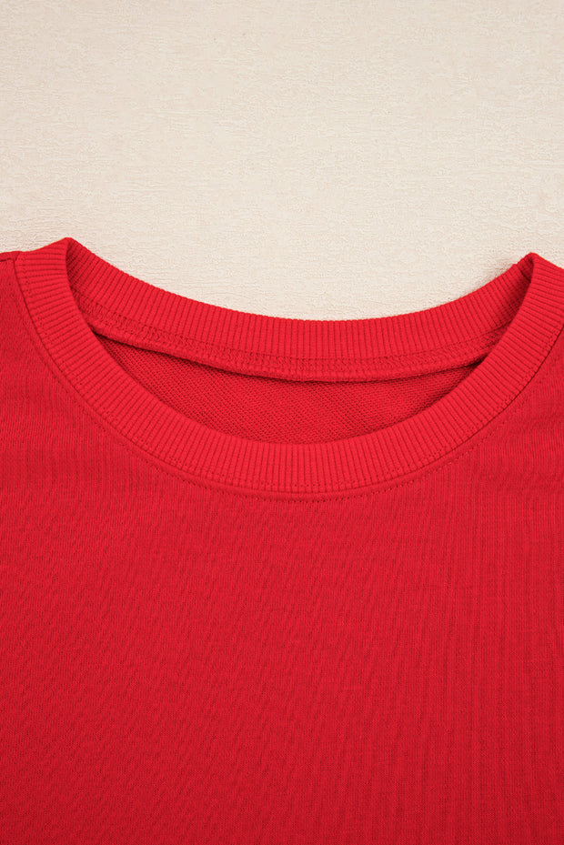 Fiery Red Varsity Stripe Detail Drop Shoulder Pullover Mini Skirt Set