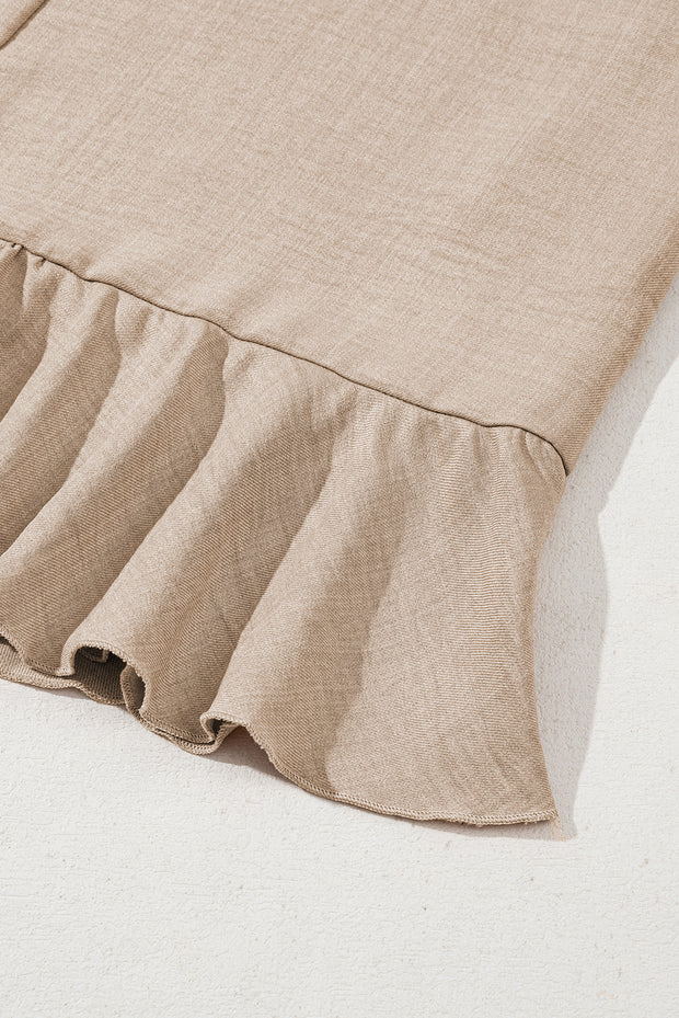 Smoke Gray Knot Scoop Back Ruffle Hem Sleeveless Mini Dress