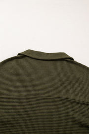 Four Leaf Clover Solid Color Textured Buttoned Shirt and Casual Pants Set