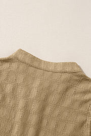 Light French Beige Lattice Textured Split Neck Tank Top