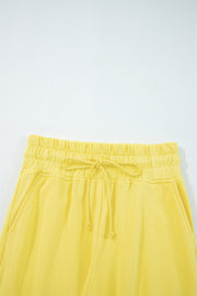 Yellow Cream Drop Shoulder Puff Sleeve Crop Pullover Drawstring Wide Leg Pants Set