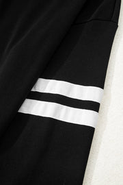 Black Varsity Striped Sleeve Drop Shoulder Sweatshirt and Short Set