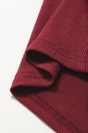 Red Dahlia Mesh Ruffled Sleeve Slim Fit V Neck Top