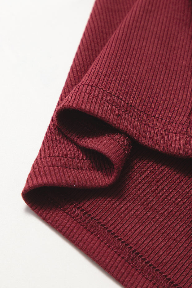 Red Dahlia Mesh Ruffled Sleeve Slim Fit V Neck Top