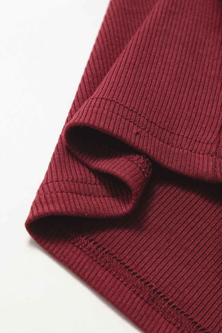 Red Dahlia Mesh Ruffled Sleeve Slim Fit V Neck Top