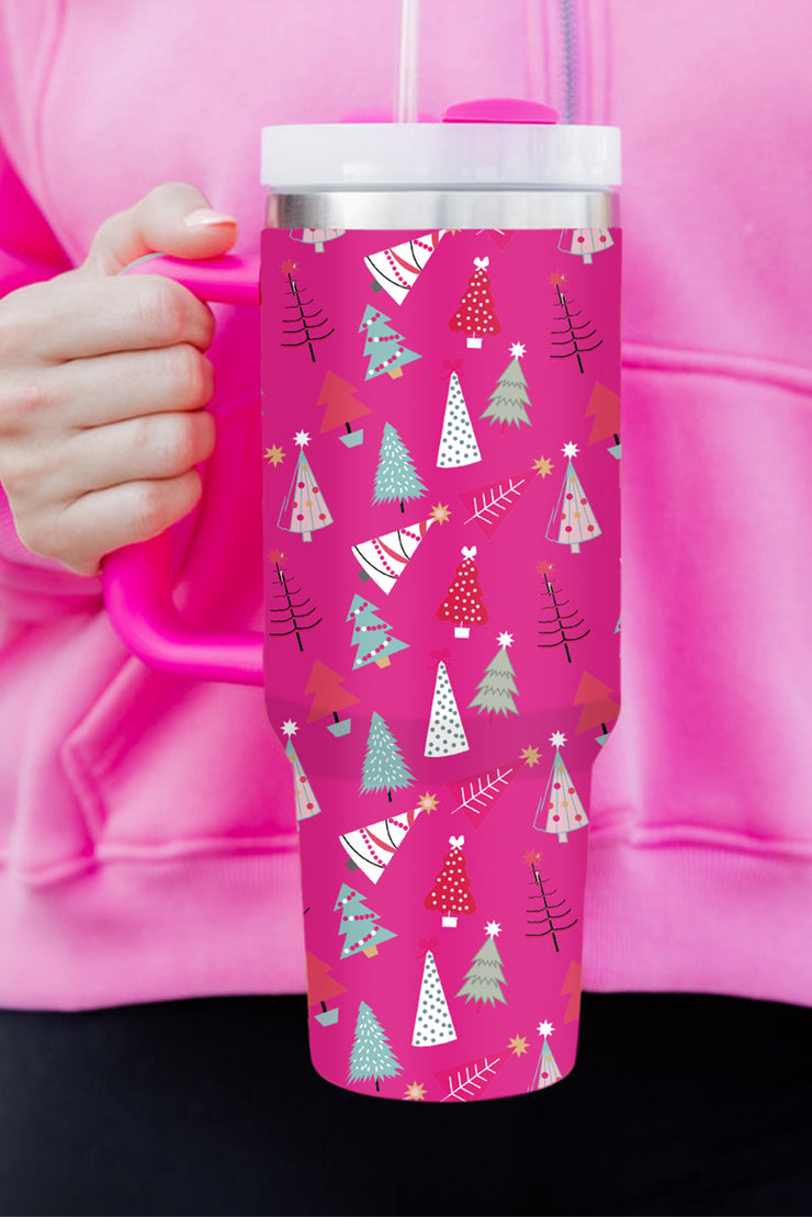 Rose Red Cartoon Christmas Tree Printed Cup 40oz