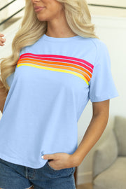 Beau Blue Striped Patch Front Casual Tee