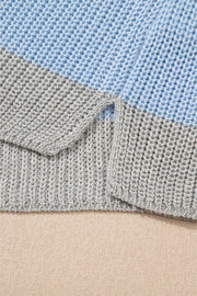 Light Blue Color Block Notch V Neck Sweater T Shirt