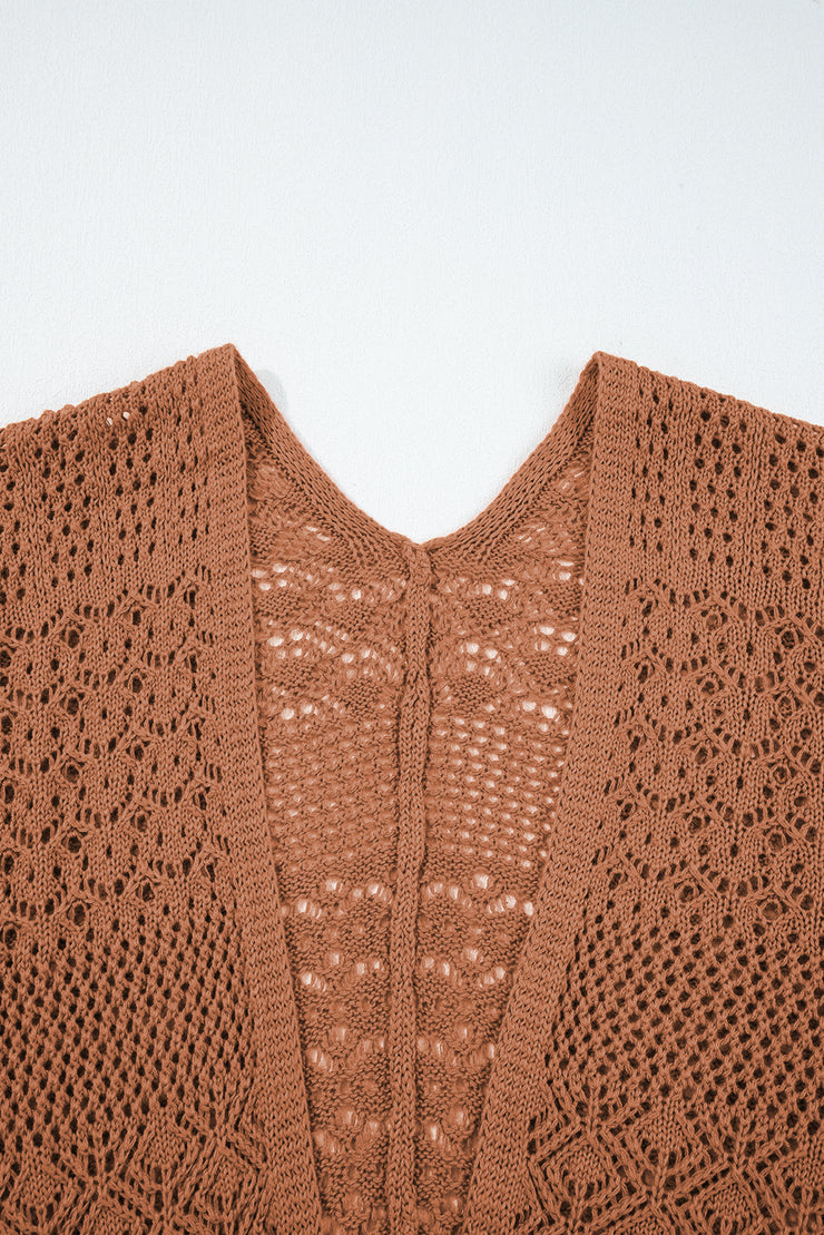 Redwood Burl Mix Pattern Hollowed Knit Open Front Cardigan