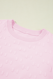 Pink Bow Jacquard Ruffle Sleeve Short 2pcs Outfit