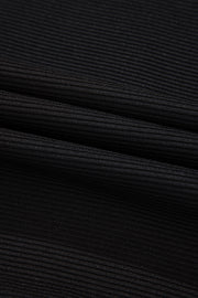 Black Textured Half Zip Kangaroo Pocket Top Drawstring Shorts Set