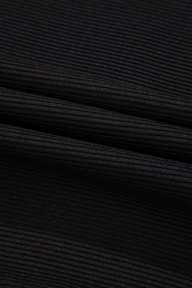 Black Textured Half Zip Kangaroo Pocket Top Drawstring Shorts Set