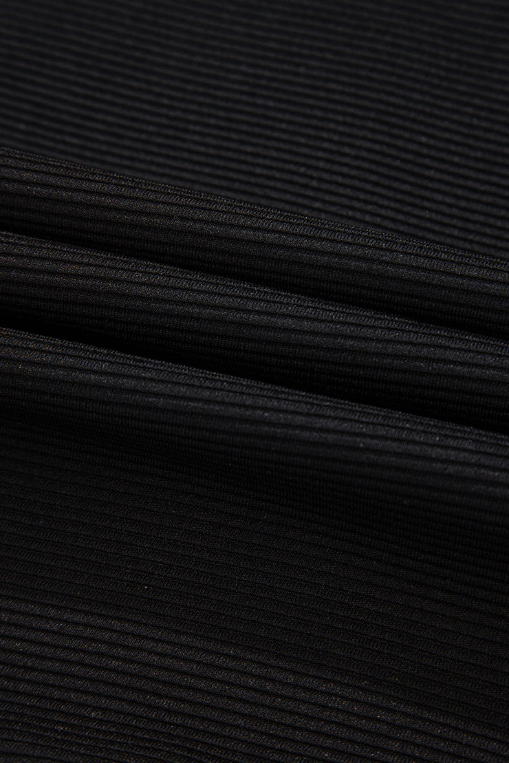 Black Textured Half Zip Kangaroo Pocket Top Drawstring Shorts Set