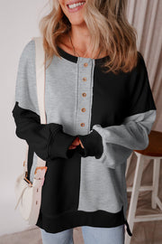 Color black Colorblock Henley High Low Oversize Sweatshirt