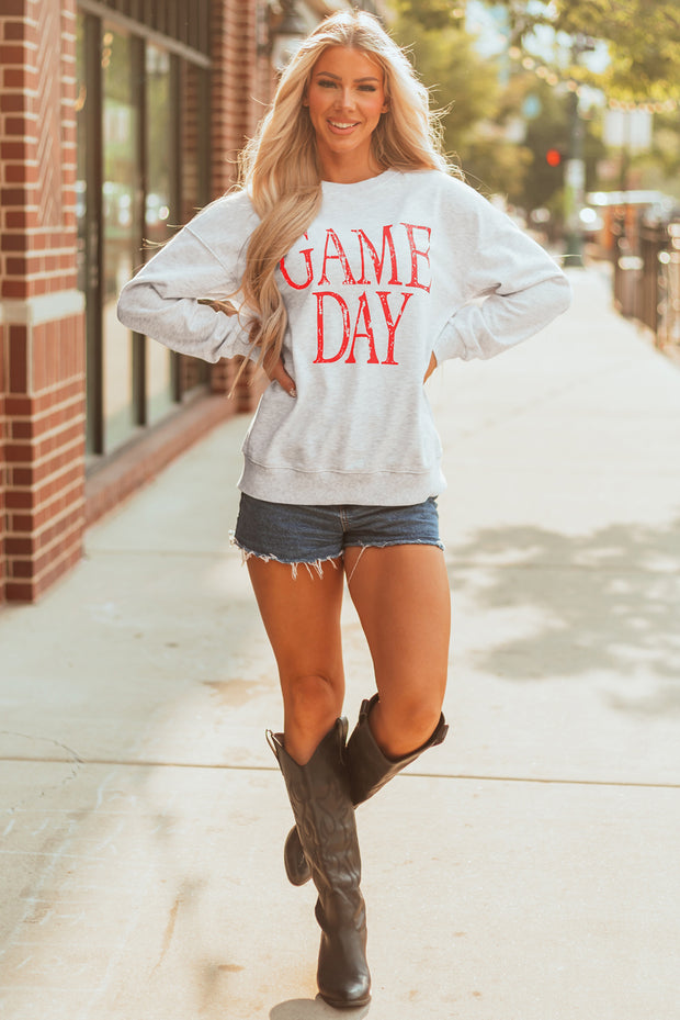 Red Vintage Washed GAME DAY Graphic Baggy Sweatshirt