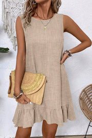 Smoke Gray Knot Scoop Back Ruffle Hem Sleeveless Mini Dress