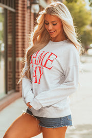 Red Vintage Washed GAME DAY Graphic Baggy Sweatshirt