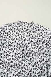 Black Printed Lace Detail Floral Puff Sleeve Fall Shirt