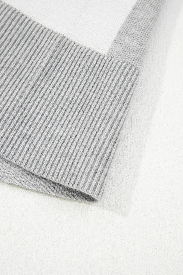 Gray Plus Size Checkered Pattern Button Polo Collar Split Sweater