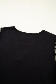 Camiseta de cuello redondo con patchwork de encaje floral negro