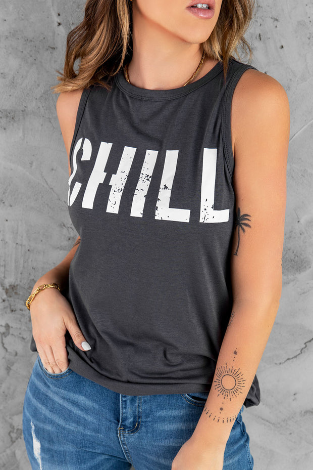 Camiseta sin mangas con estampado gráfico CHILL en gris