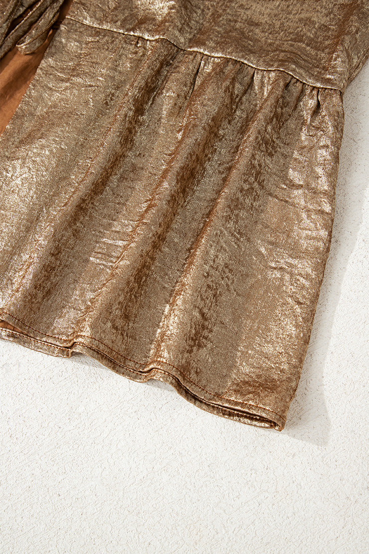 Gold Metallic Tied Front Babydoll Blouse