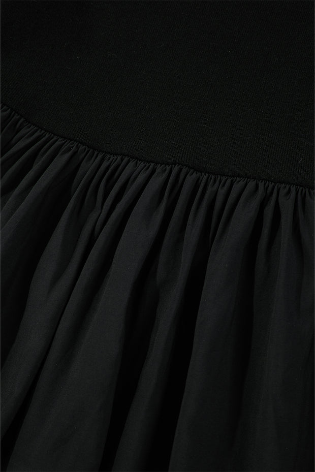 Black Ribbed Knit Long Sleeve Scoop Neck Peplum Patchwork Top