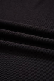 Black Polka Dot Mesh Puff Sleeve Patchwork Ribbed Square Neck Slim Top