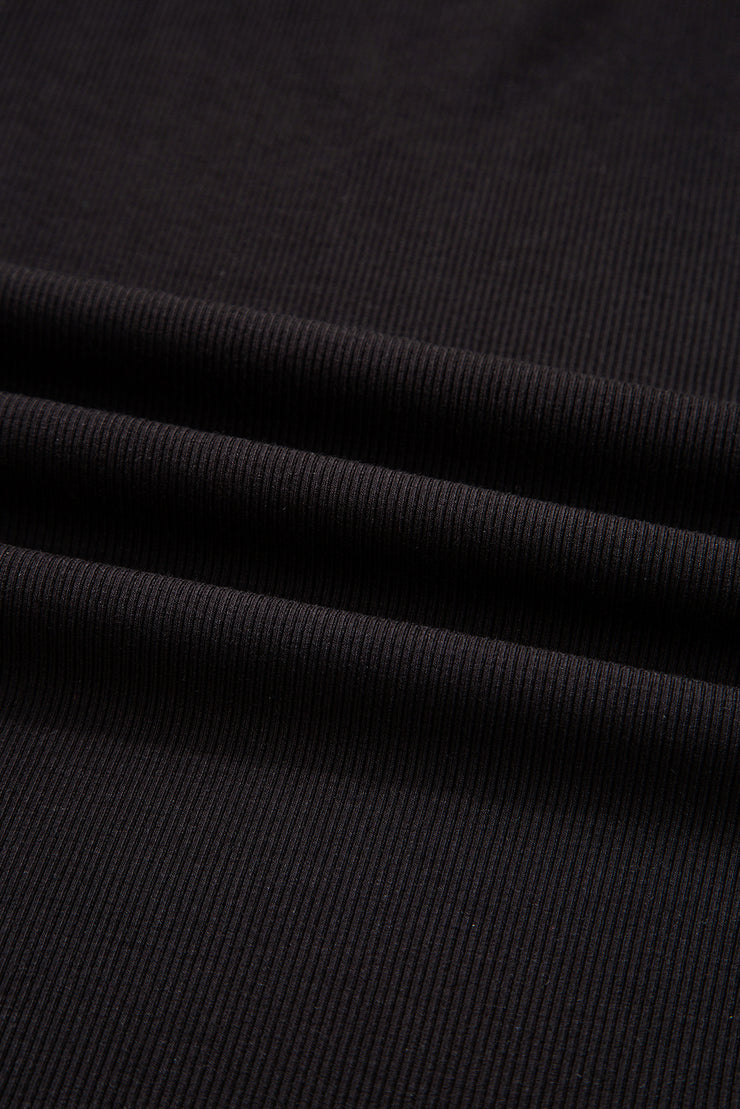 Black Polka Dot Mesh Puff Sleeve Patchwork Ribbed Square Neck Slim Top