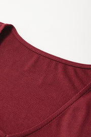 Red Dahlia Mesh Ruffled Sleeve Slim Fit V Neck Top