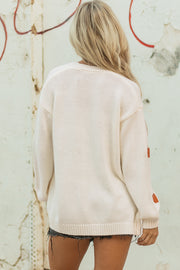 White Pumpkin Print Open Front Drop Shoulder Midi Cardigan