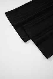 Black Textured Chest Pocket Long Sleeve Top 2Pcs Pants Set