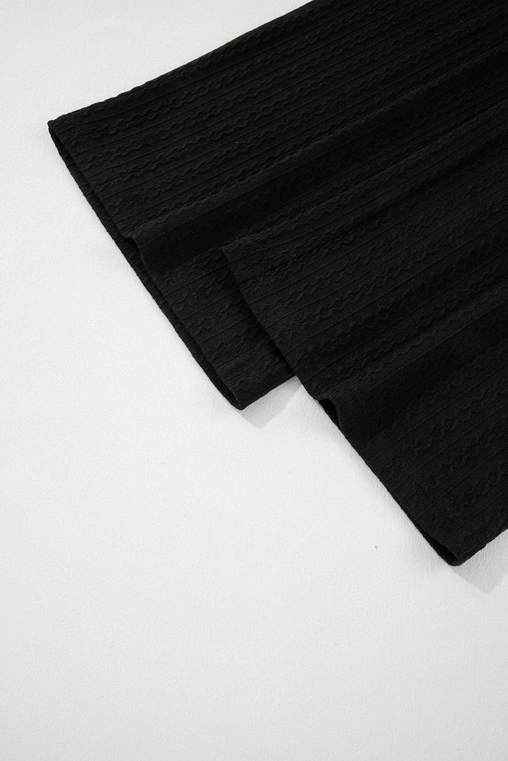 Black Textured Chest Pocket Long Sleeve Top 2Pcs Pants Set