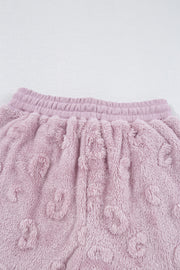 Lavendula Textured Leopard Fleece Loose Two Piece Lounge Set