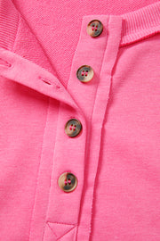 Bright Pink Plus Size Henley Drop Shoulder Pullover and Jogger Pants Two Piece Set