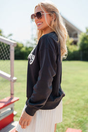 Black Chenille Game Day Graphic Drop Shoulder Sweatshirt