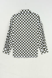Green Checkerboard Printed Drop Shoulder Loose Casual Shirt