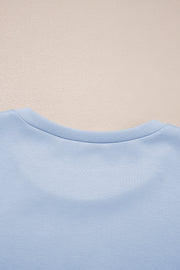 Beau Blue Puff Sleeve Pearl Embellished Scallop Trim Top 2 Piece Skort Set